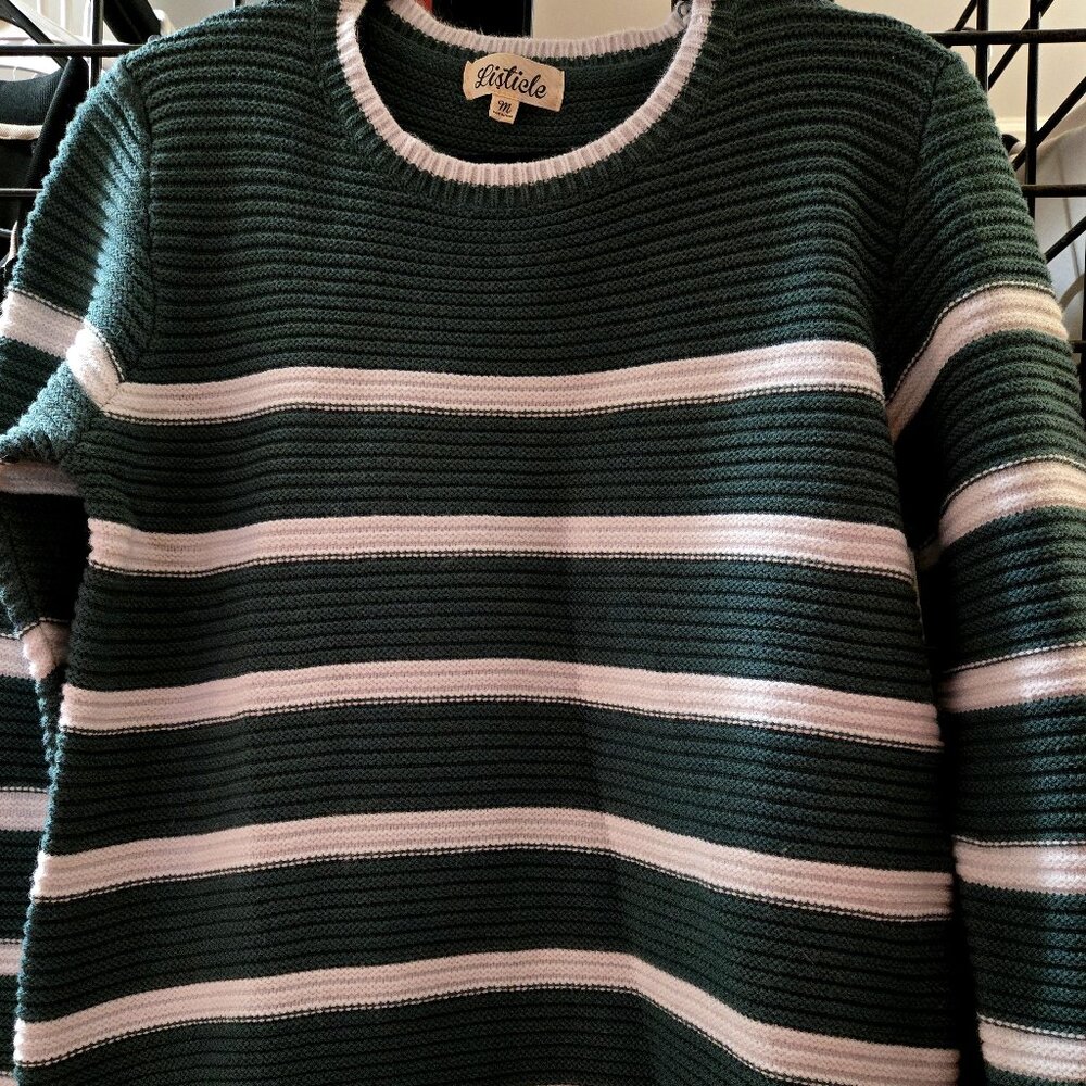 LISTICLE Green & White Stripe Sweater (NWT)